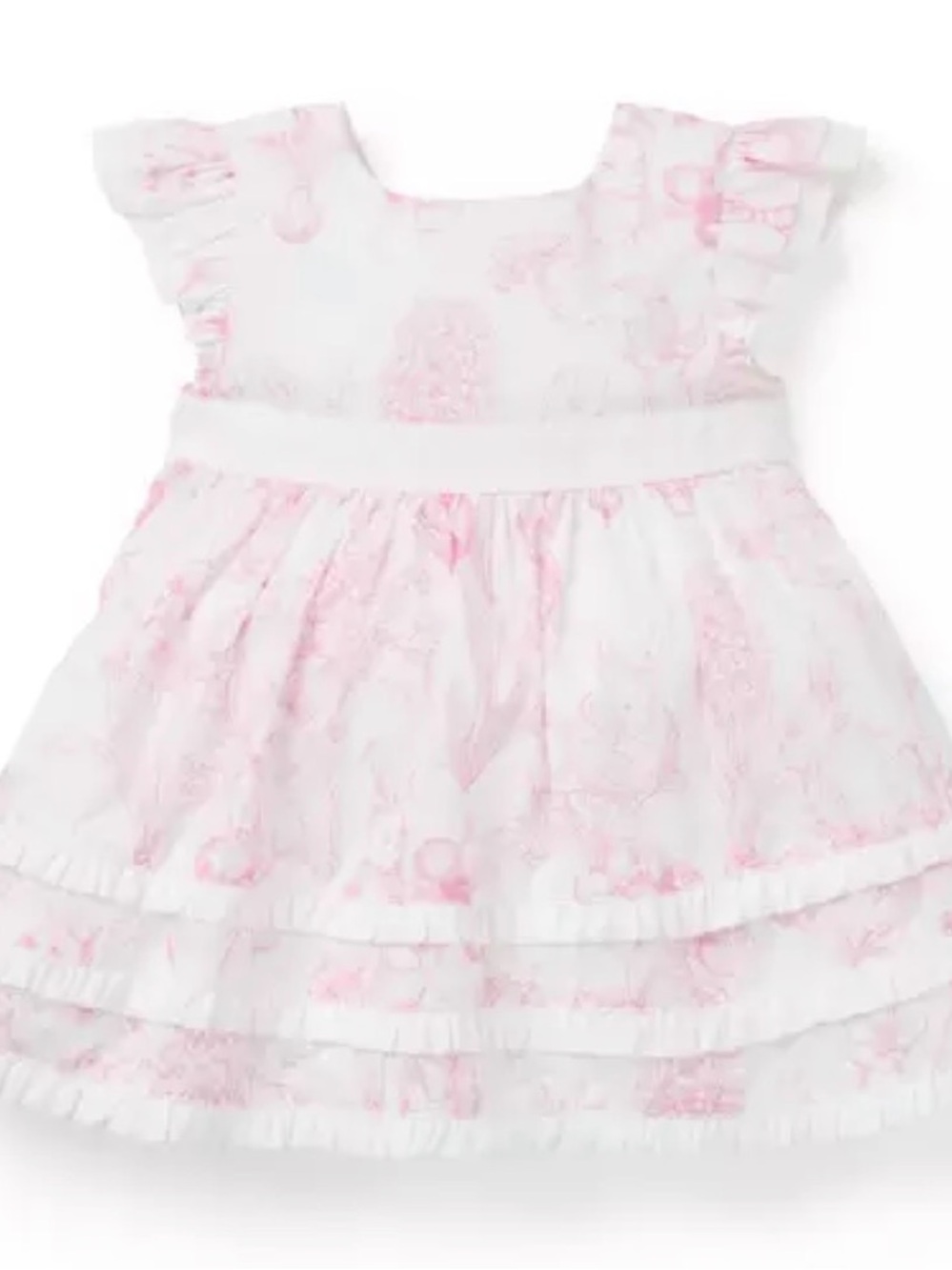 Baby Girls White and Pink Bunny Toile Sun Hat and Floral Ruffle Dress together